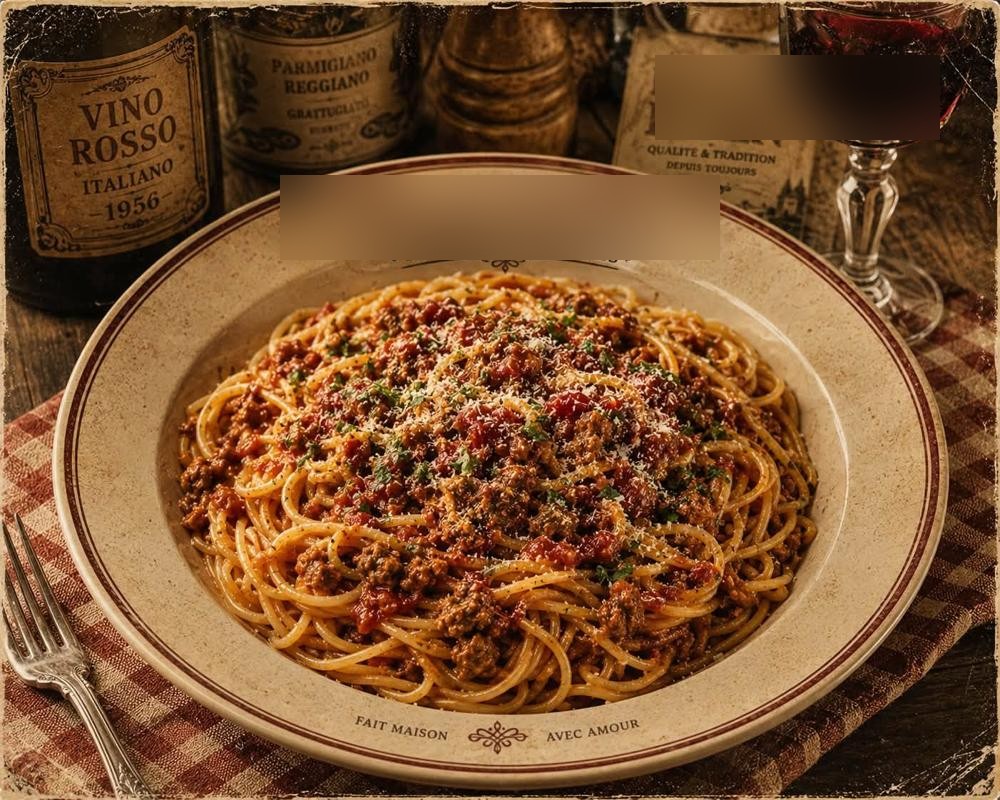 Assiette de spaghetti bolognaise maison